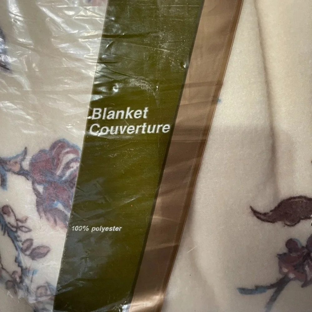 Esmond‎ Brown Floral Satin Trim Twin Fleece Polyester Blanket NOS